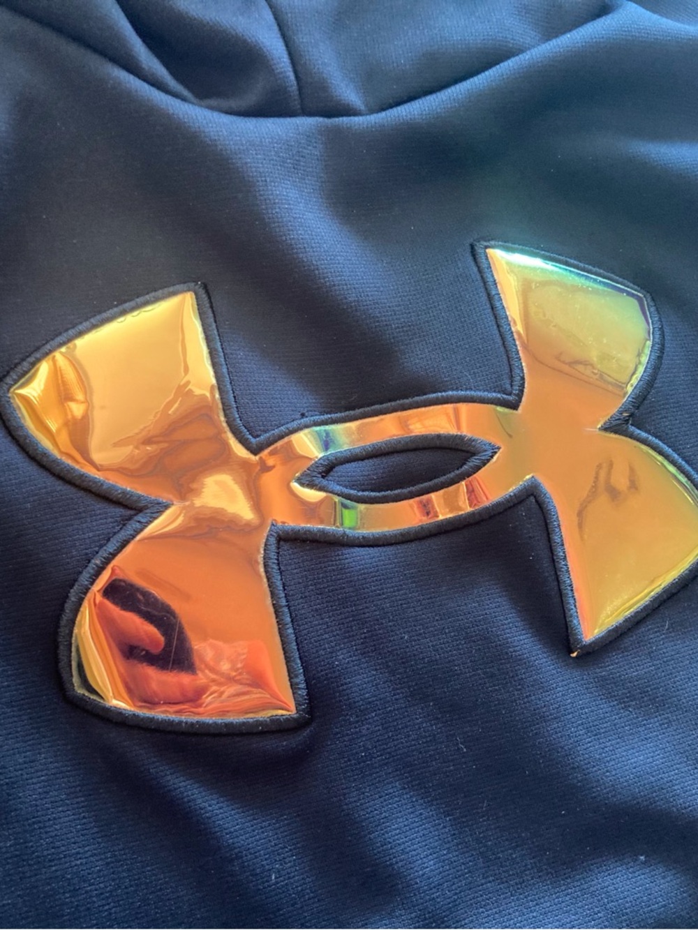 Under Armour Girls Armour Fleece Iridescent Big Logo Hoodie-Black/Gold Youth XL - Picture 2 of 10